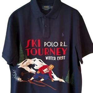 🆕 Polo Ralph Lauren men’s  Navy Blue SKI Polo RL Tourney Winter Event Shirt Sz L
